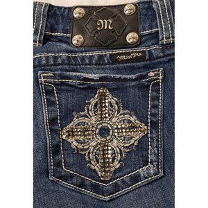 Miss Me Women's Boot Cut Jeans Blue Pockets Embroidered Low Rise Denim 28